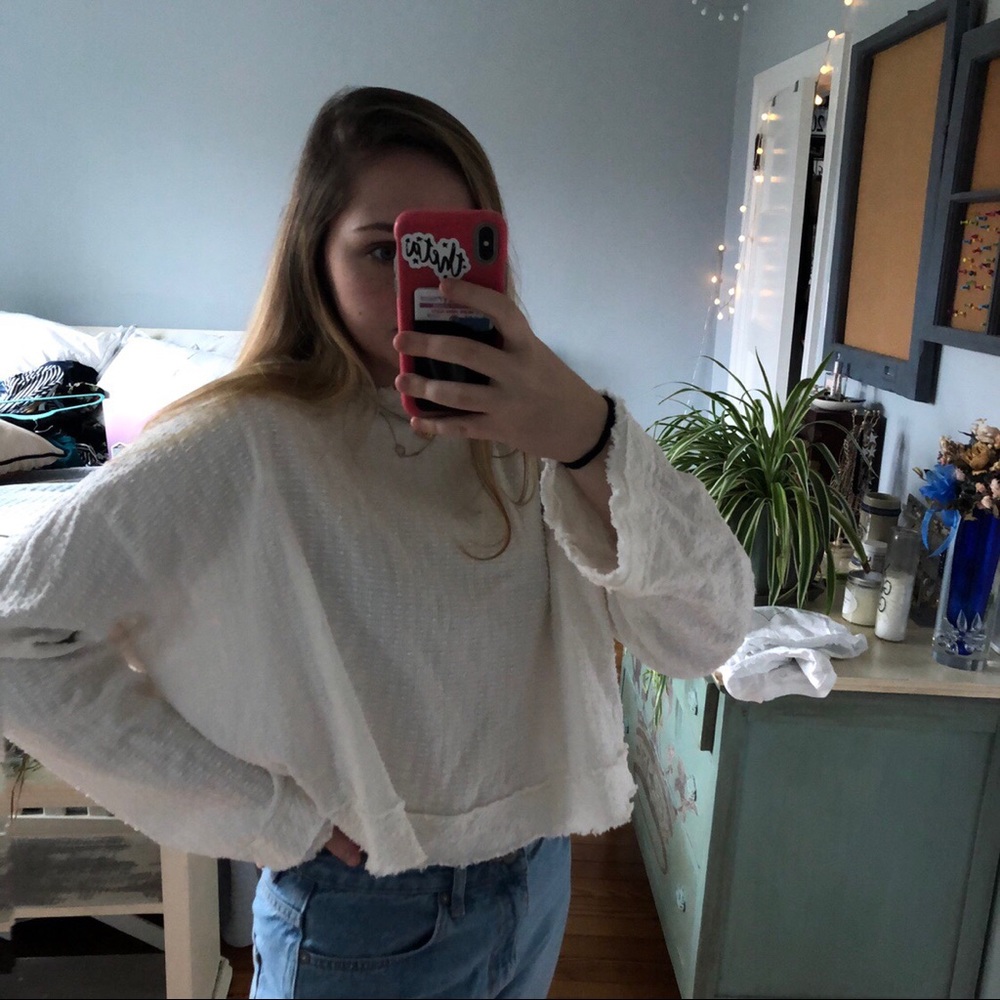 FREE PEOPLE WHITE TEXTURED BLOUSE